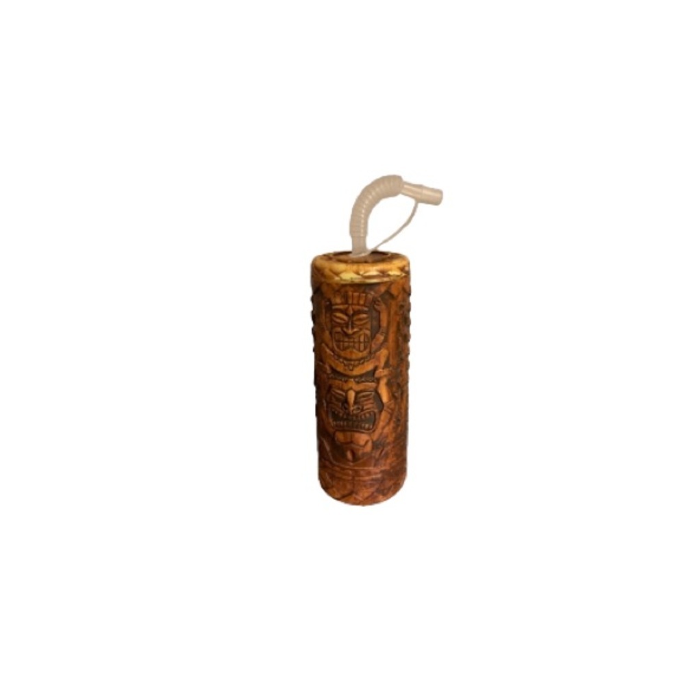 Vintage Totem Pole Plastic Water Bottle with Straw